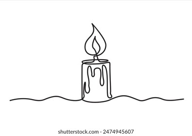 Una línea continua dibujando la llama ardiente de la vela. Línea de contorno negro simple Ilustración vectorial aislada gráfica minimalista. Concepto de pérdida del duelo