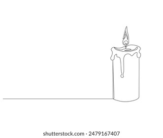 Continuous one line drawing of candle light. One line drawing illustration of candle. Romantic candle concept Single line. Editable outline.
