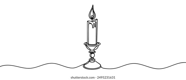 Dibujo continuo de una línea de vela en un candelabro.
