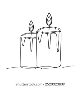 Continuous one line drawing candle burning flame. Black contour line simple minimalist graphic isolated vector illustration. eps10	

