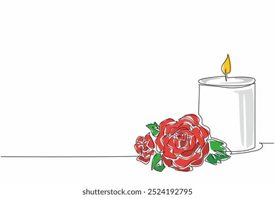 Vela contínua de desenho de uma linha com buquê de rosas vermelhas. Beleza. Amor. Paixão. Combinação que cria uma sensação de conforto. Solo. Dia Mundial da Vela. Ilustração de vetor de design de desenho de linha única