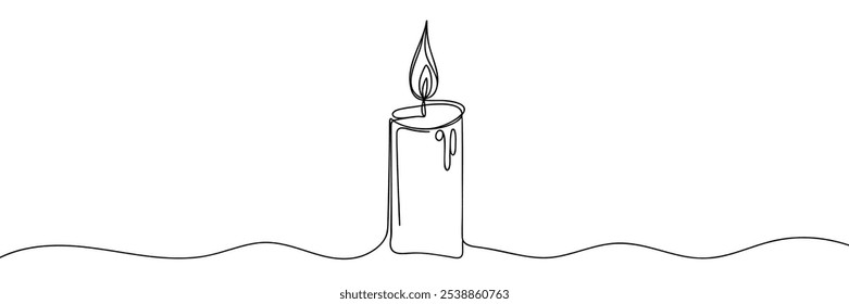 Kontinuierliche einzeilige Zeichnung Kerze brennende Flamme. Schwarze Kontur Linie einfache minimalistische Grafik einzelne Vektorgrafik.