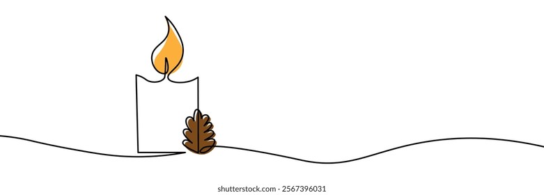 Continuous one line drawing candle with cone. Vector illustration
