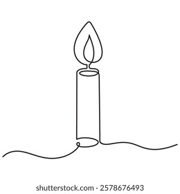 Continuous one line drawing candle burning flame. Black contour line simple minimalist graphic isolated vector illustration. Grief loss concept
