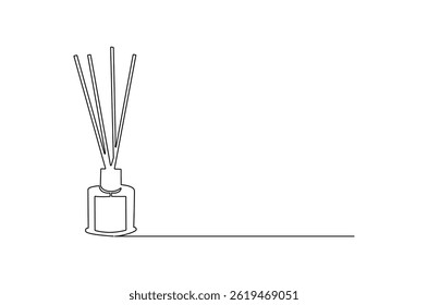 Continuous one line drawing of Candle and Reed Diffuser Oil. Single line drawing illustration of Reed diffuser bottle. Aromatic diffuser concept vector art. Doodle line illustration.