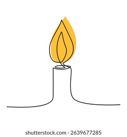 Continuous one line drawing candle burning flame. Black contour line simple minimalist graphic isolated vector illustration.