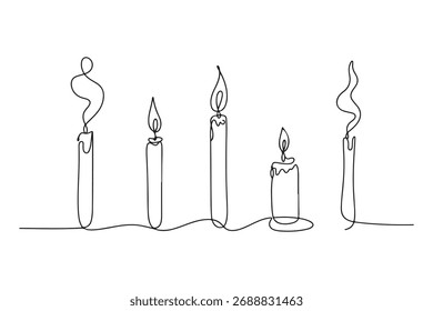 Dibujo continuo de una línea de conjunto de velas con llamas ardientes Ilustración vectorial minimalista
