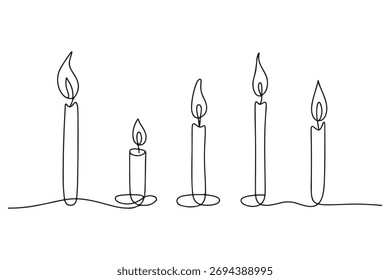 Dibujo continuo de una línea de conjunto de velas con llamas ardientes Ilustración vectorial minimalista
