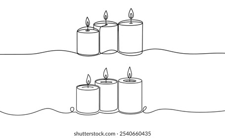 Continuous one Line Drawing Candles. Line Art of Candles 