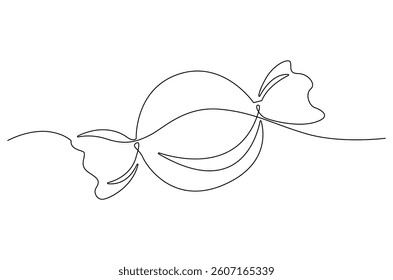 Continuous one line drawing of Candy. Single line drawing illustration of Sweet candy caramel or chocolate. Sweet and dessert themes concept vector art. Doodle line illustration.