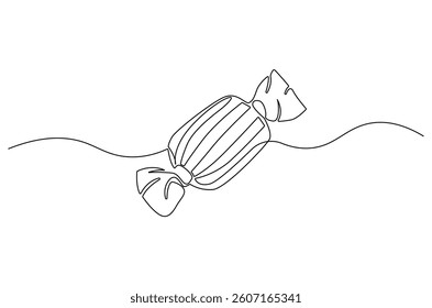 Continuous one line drawing of Candy. Single line drawing illustration of Sweet candy caramel or chocolate. Sweet and dessert themes concept vector art. Doodle line illustration.