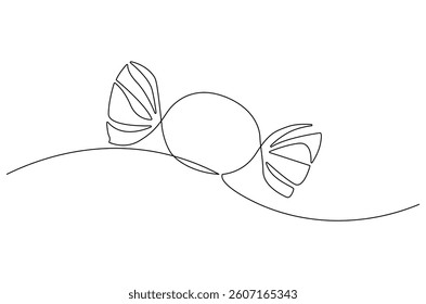 Continuous one line drawing of Candy. Single line drawing illustration of Sweet candy caramel or chocolate. Sweet and dessert themes concept vector art. Doodle line illustration.