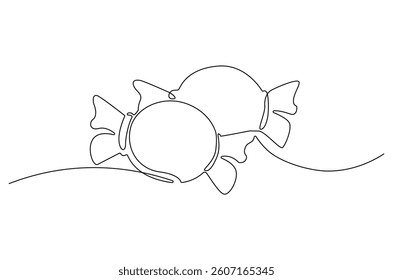 Continuous one line drawing of Candy. Single line drawing illustration of Sweet candy caramel or chocolate. Sweet and dessert themes concept vector art. Doodle line illustration.