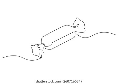 Continuous one line drawing of Candy. Single line drawing illustration of Sweet candy caramel or chocolate. Sweet and dessert themes concept vector art. Doodle line illustration.