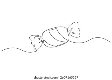 Continuous one line drawing of Candy. Single line drawing illustration of Sweet candy caramel or chocolate. Sweet and dessert themes concept vector art. Doodle line illustration.