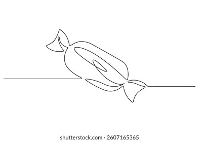 Continuous one line drawing of Candy. Single line drawing illustration of Sweet candy caramel or chocolate. Sweet and dessert themes concept vector art. Doodle line illustration.