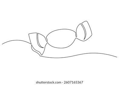 Continuous one line drawing of Candy. Single line drawing illustration of Sweet candy caramel or chocolate. Sweet and dessert themes concept vector art. Doodle line illustration.