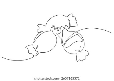 Continuous one line drawing of Candy. Single line drawing illustration of Sweet candy caramel or chocolate. Sweet and dessert themes concept vector art. Doodle line illustration.