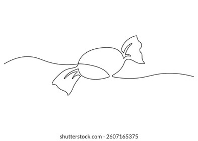Continuous one line drawing of Candy. Single line drawing illustration of Sweet candy caramel or chocolate. Sweet and dessert themes concept vector art. Doodle line illustration.