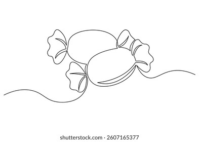 Continuous one line drawing of Candy. Single line drawing illustration of Sweet candy caramel or chocolate. Sweet and dessert themes concept vector art. Doodle line illustration.