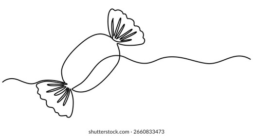  Continuous one line drawing of Candy. Single line drawing illustration of Sweet candy caramel or chocolate. Sweet and dessert themes concept vector art. Doodle line illustration.