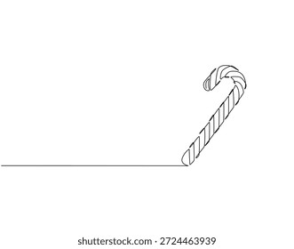 Dibujo continuo de una línea de bastón de caramelo. Ilustración de dibujo de una línea de bastón de caramelo. Comida dulce, concepto de Navidad de una sola línea. Esquema editable