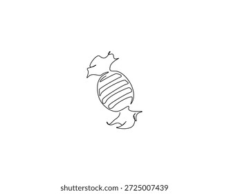 Continuous one line drawing of candy. One line drawing illustration of candy. Sweet food, christmas concept single line. Editable outline
