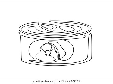 Dibujo continuo de una línea de alimentos enlatados. Trazo editable.