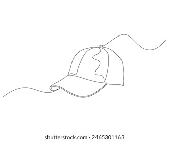 Dibujo continuo de una línea de la tapa. Ilustración de dibujo de una línea de la gorra de aventura de senderismo. Accesorios de cabeza concepto arte de línea continua.