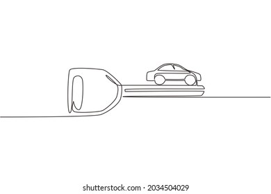 Continuous one line drawing car keys logo design template. Sale, lease and purchase of cars. Car rental concept. Suitable for vehicle business. Single line draw design vector graphic illustration