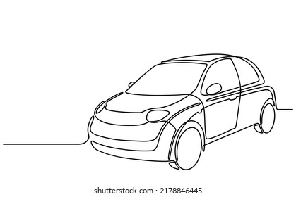 Continuous One Line drawing of Car. Fast delivery on automobile. Abstract small urban vehicle in minimalism style. Editable hand drawn contour. Vector