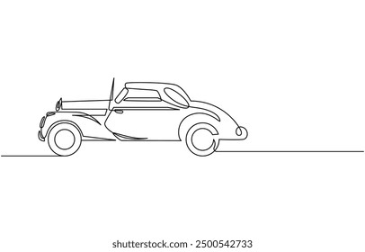 continuous one line drawing of car vector icon. One line Car icon vector background ,One single continuous line drawing of old vintage car, line draw