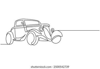 continuous one line drawing of car vector icon. One line Car icon vector background ,One single continuous line drawing of old vintage car, line draw