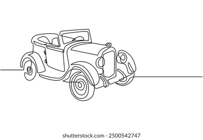 Dibujo continuo de una línea de icono de Vector de coche. Una línea de fondo del Vector del icono del coche, una sola línea continua de dibujo del coche viejo de la vendimia, dibujo de la línea