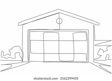 Continuous one line drawing car garage seen from the front. Very neat and clean. Classic and elegant. Clean personality of car owner. National Garage Day. Single line draw design vector illustration