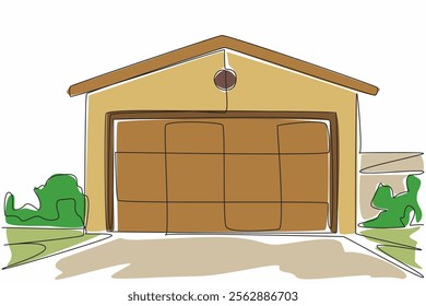 Continuous one line drawing car garage seen from the front. Very neat and clean. Classic and elegant. Clean personality of car owner. National Garage Day. Single line draw design vector illustration