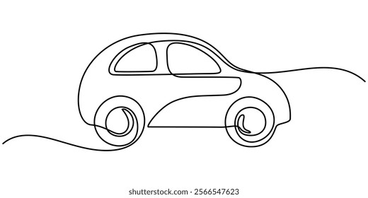 continuous one line drawing of car vector icon. One line Car icon vector background ,One single continuous line drawing of old vintage car, continuous line art simple car drawing vector.