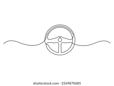 Continuous one line drawing of car steering vector illustration