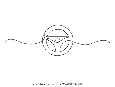 Continuous one line drawing of car steering vector illustration