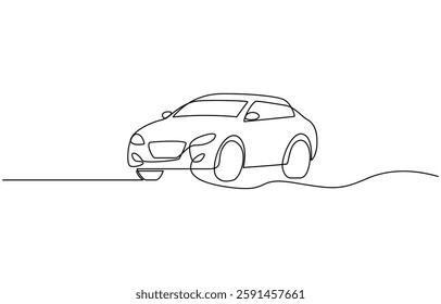 Continuous one line drawing of car vector icon. One line Car icon vector background, Abstract small car in continuous line art drawing style. Minimalist black linear sketch vector illustration.