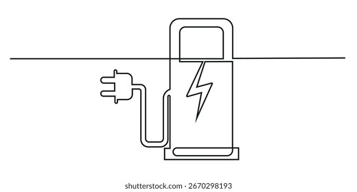 Dibujo continuo de una línea del icono de la estación de carga del coche. Estaciones de carga de automóviles eléctricos en ilustración de arte de una sola línea.