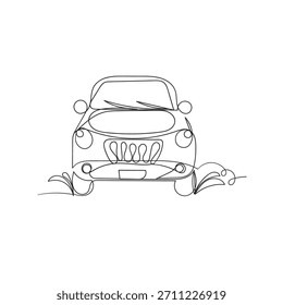 Continuous one line drawing of car vector icon. One line Car icon vector background small car in continuous line art drawing style. Minimalist black linear sketch vector illustration.