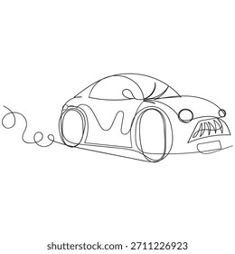 Continuous one line drawing of car vector icon. One line Car icon vector background small car in continuous line art drawing style. Minimalist black linear sketch vector illustration.