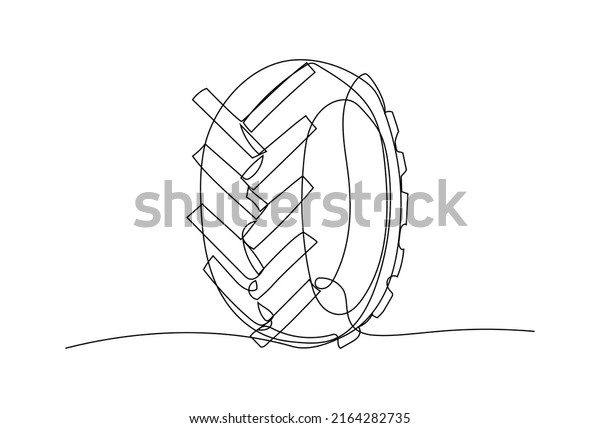 Continuous one line drawing of car tire.\
Vector illustration on isolated\
background
