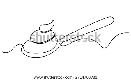 Continuous one line drawing caramel liquid poured into a spoon. National Caramel Day. Want to taste the extraordinary pleasure in the mouth. Sweetness. Single line draw design vector illustration