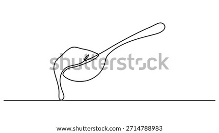 Continuous one line drawing caramel liquid poured into a spoon. National Caramel Day. Want to taste the extraordinary pleasure in the mouth. Sweetness. Single line draw design vector illustration