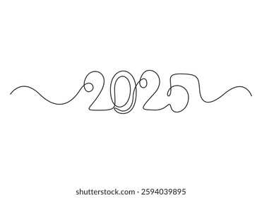 Continuous one line drawing card design new year 2025 vector illustration
