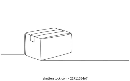 Continuous one line drawing of a cardboard box. Online shopping concept, fast delivery, carton box, shipping and packaging. Transport, cardboard box in doodle style. vector illustration