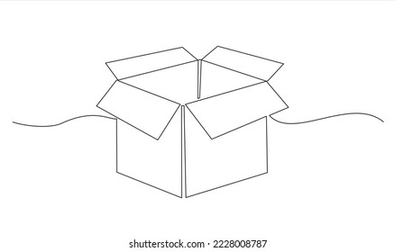 Continuous one line drawing of a cardboard box. Online shopping concept, fast delivery, carton box, shipping and packaging. 