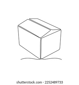 Continuous one line drawing of a cardboard box. Online shopping concept, fast delivery, carton box, shipping and packaging. Transport, cardboard box in doodle style. vector illustration